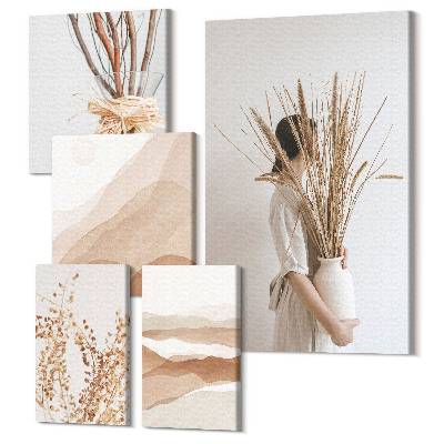Sada 5 obrazov Štýlové boho akcenty s rastlinami a abstraktnými krajinami