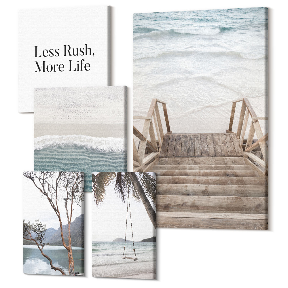 Sada obrazov pentaptych Pokojné pláže a relaxačný výhľad na more