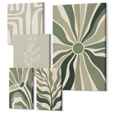 Sada 5 obrazov Abstraktné rastlinné vzory v odtieňoch zelenej