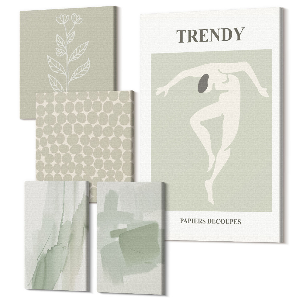 Sada obrazov pentaptych Štýlová grafika v odtieňoch zelenej s abstraktnými motívmi