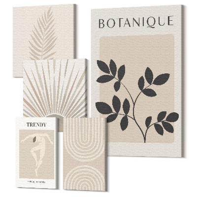 Sada 5 obrazov Štýlové dekorácie s rastlinnými a geometrickými motívmi