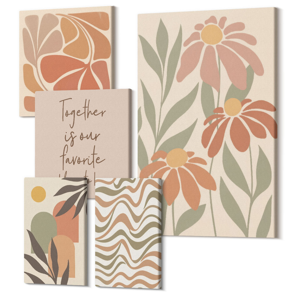 Sada obrazov pentaptych Štýlové dekorácie v odtieňoch prírody a kvetov