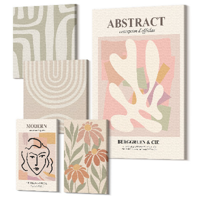 Sada 5 obrazov Štýlové abstraktné kompozície s rastlinnými motívmi