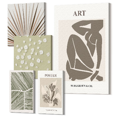 Sada 5 obrazov Štýlová grafika s rastlinnými motívmi a abstrakciou