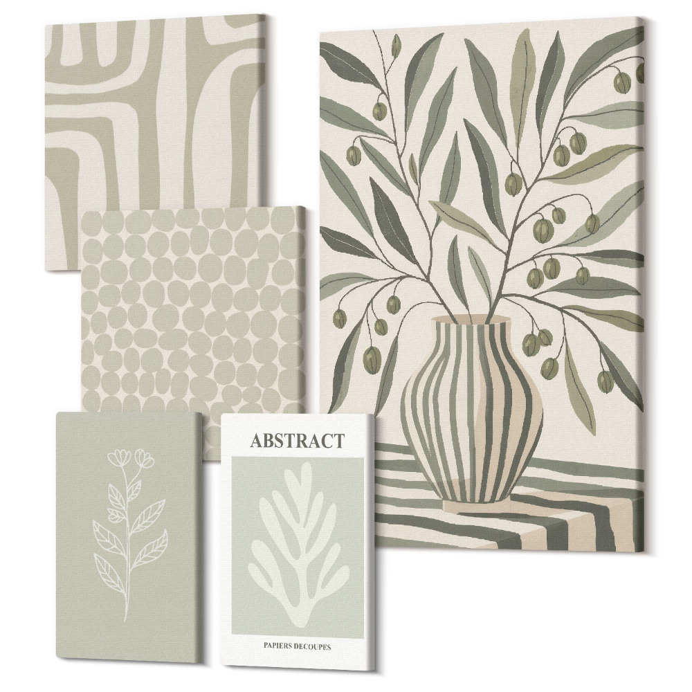 Sada obrazov pentaptych Rastlinné motívy v škandinávskom štýle s jemnými vzormi