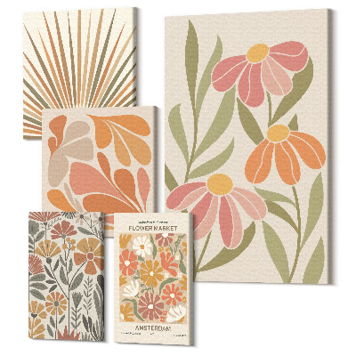 Sada obrazov pentaptych Boho štýl kvetinové motívy a geometrické tvary