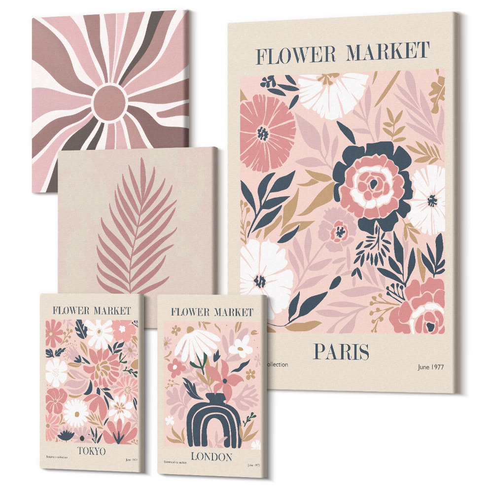 Sada obrazov pentaptych Kvetinové trhy zo svetových miest v boho štýle