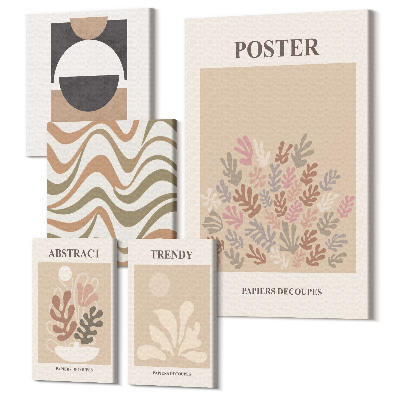 Sada obrazov pentaptych Štýlové rastlinné abstrakty v zemitých tónoch