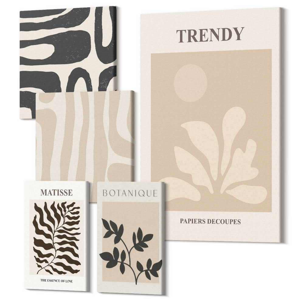 Sada 5 obrazov Štýlové rastlinné motívy a geometrické dekoratívne formy