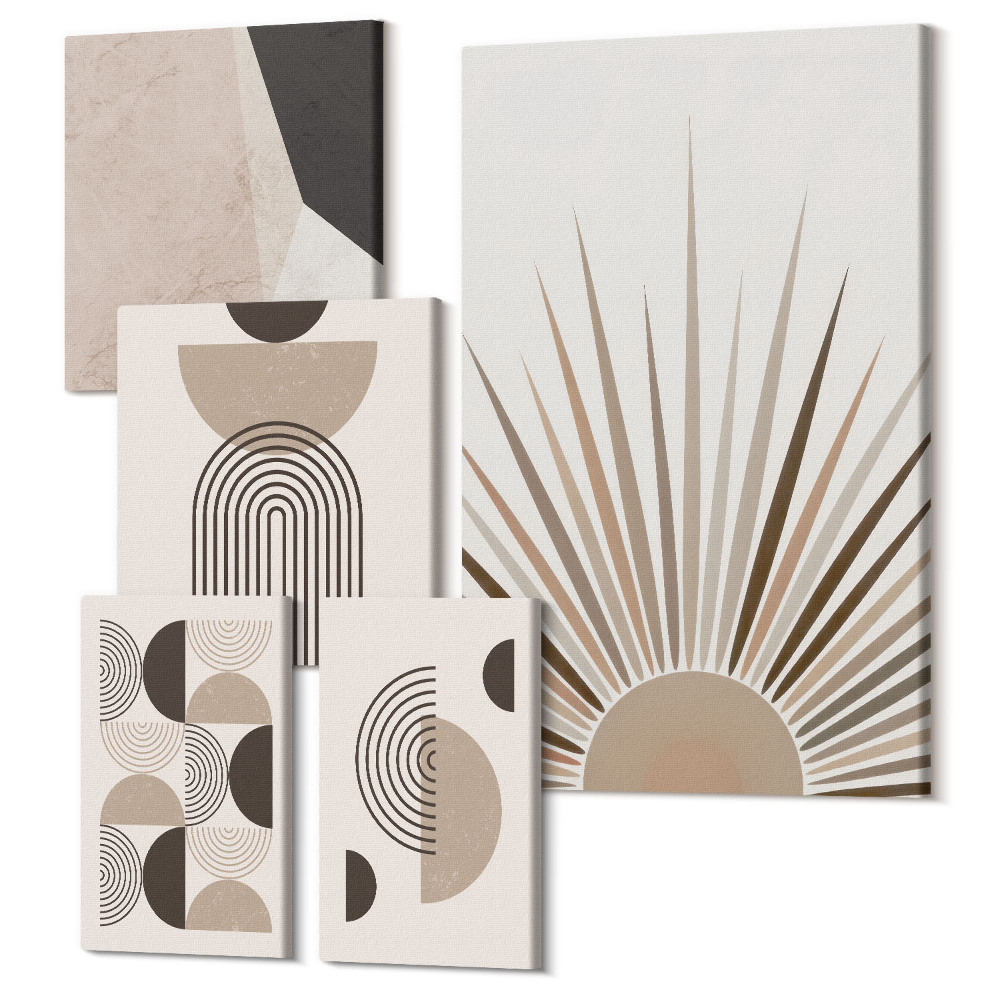 Sada obrazov pentaptych Abstraktné geometrické tvary v neutrálnych odtieňoch