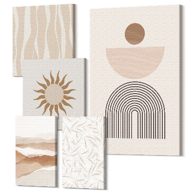 Sada 5 obrazov Štýlové abstraktné formy v odtieňoch prírody