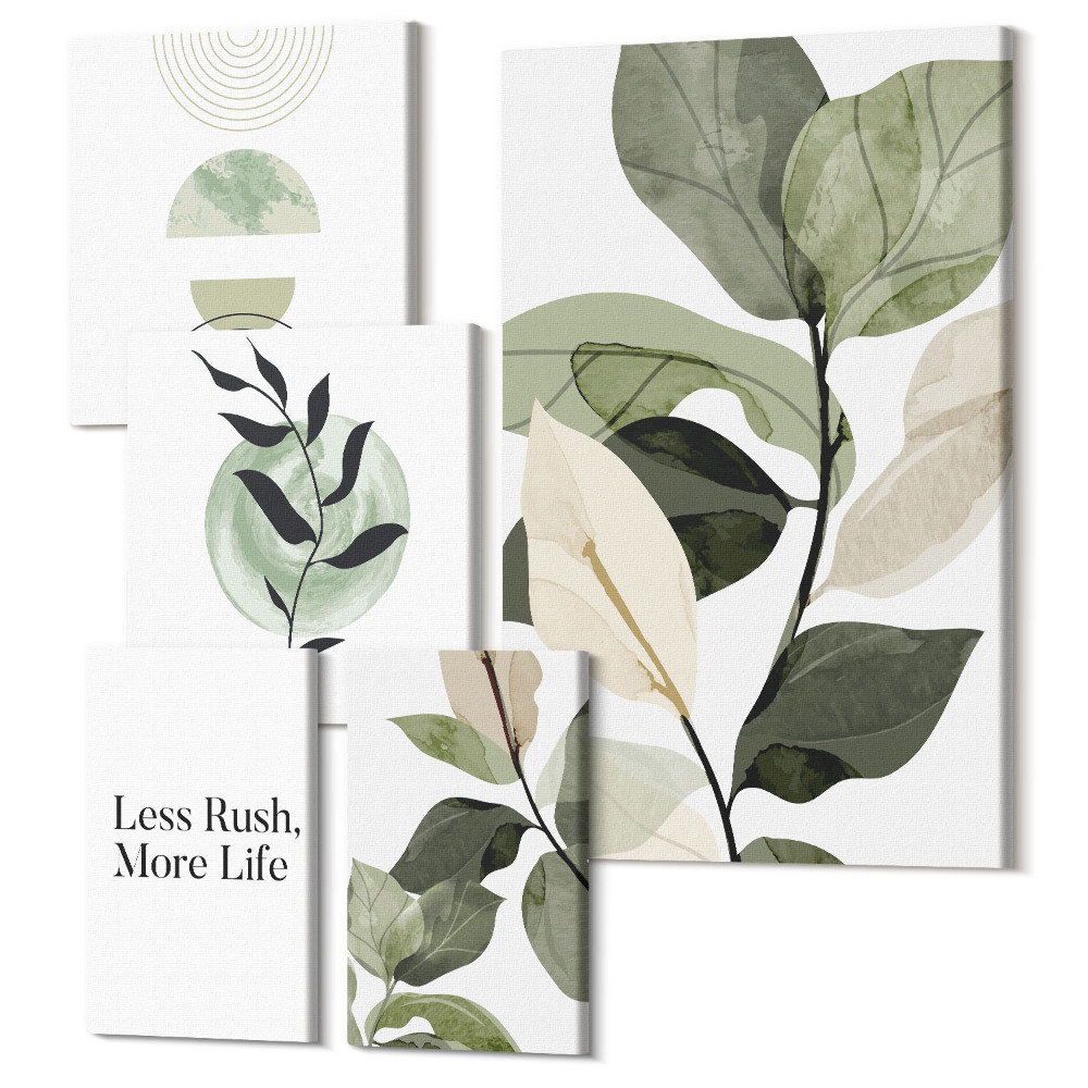 Sada obrazov na stenu pentaptych Štýlová grafika s rastlinnými motívmi do interiéru