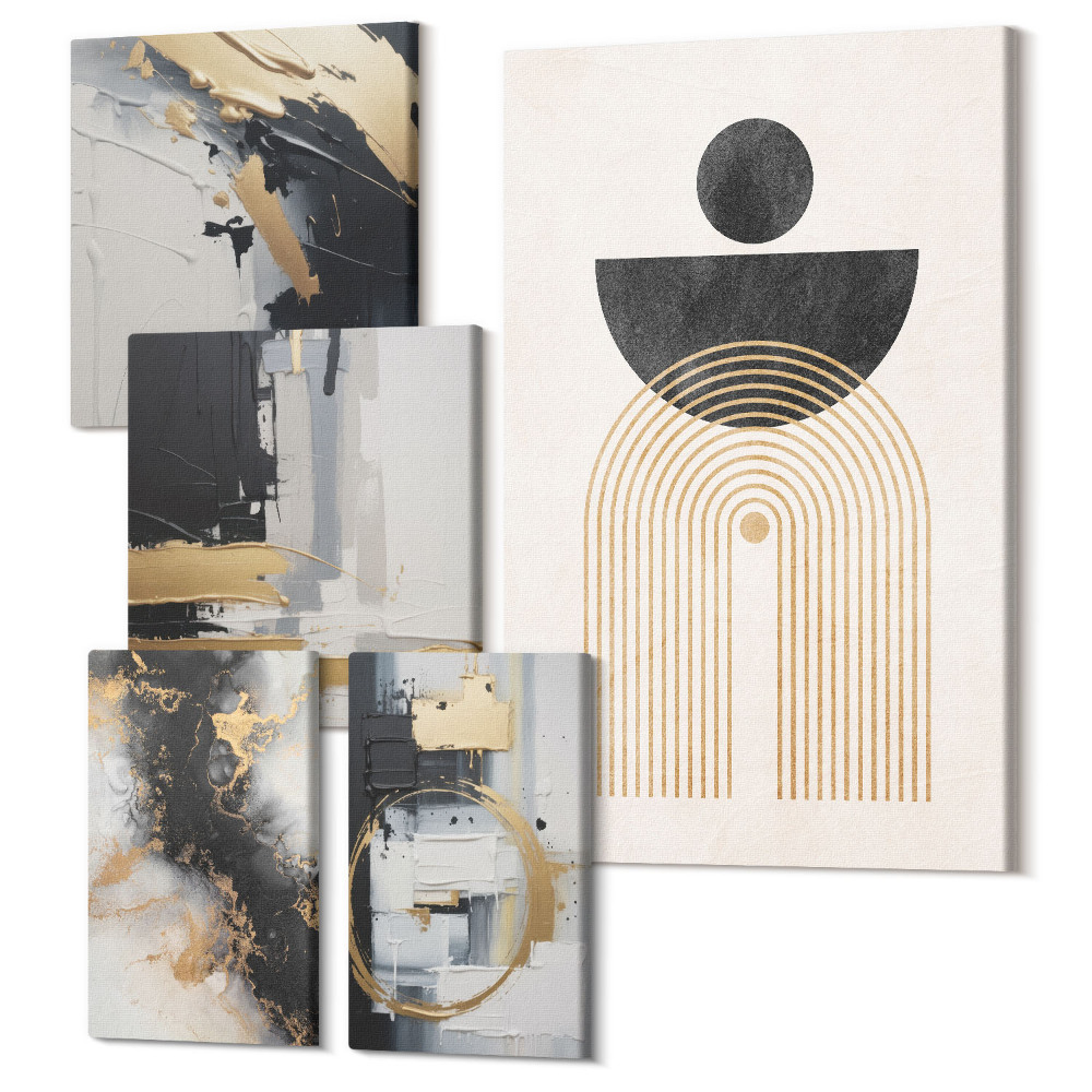 Sada obrazov pentaptych Abstraktné kompozície v modernom štýle s geometrickými tvarmi