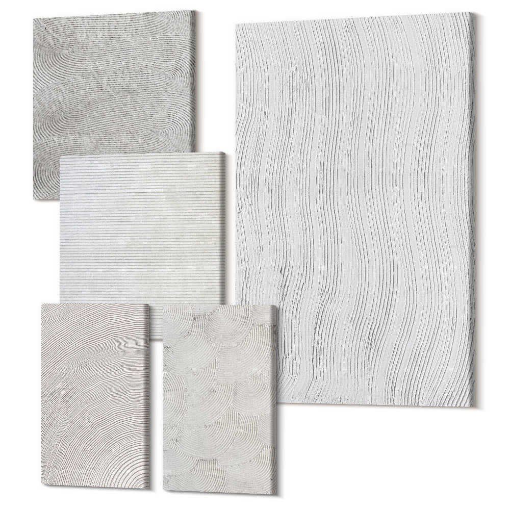 Sada obrazov na stenu pentaptych Vzory v piesku, lineárne geometrické štruktúry