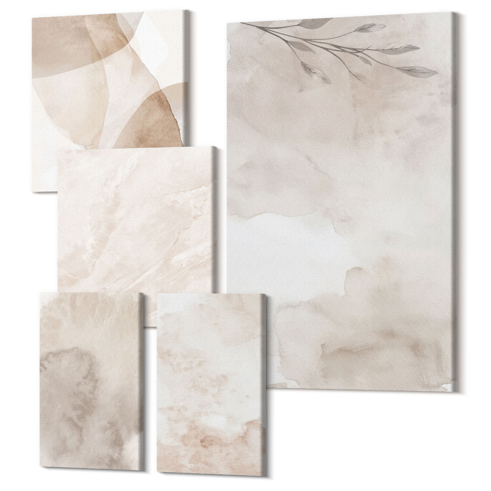 Sada 5 obrazov Rozliate akvarelové farby textúry v štýle boho