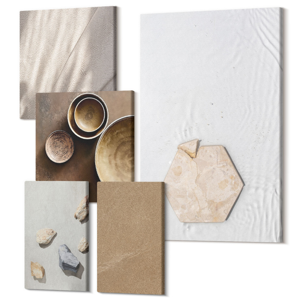 Sada obrazov na stenu pentaptych Minimalistické textúry v teplých farbách