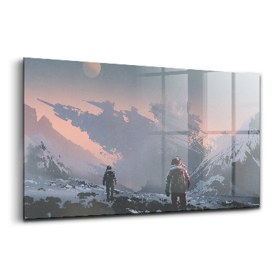 Luxusný sklenený obraz Astronauti mliečna dráha