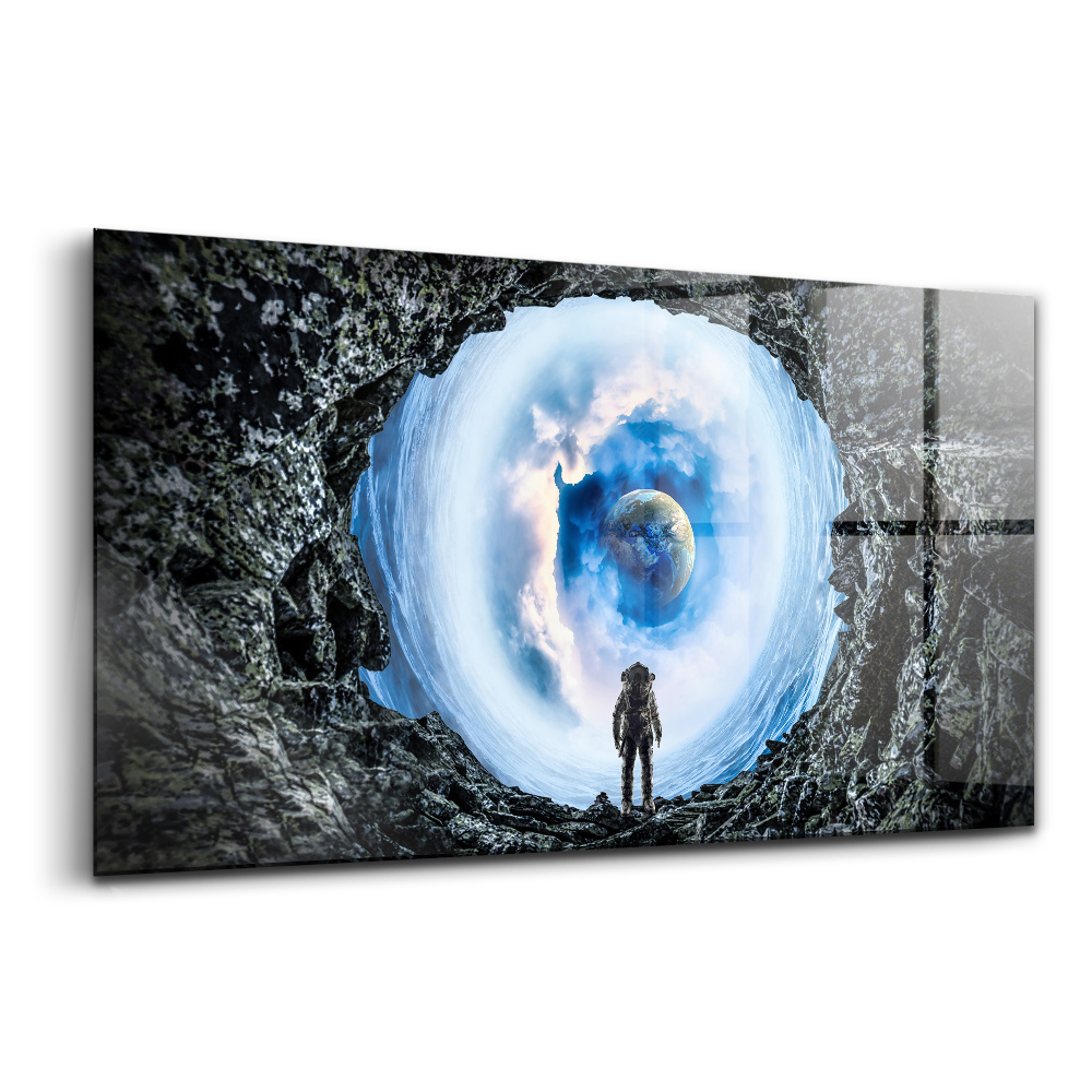 Obraz na skle Vesmírna diera a astronaut