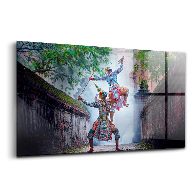 Luxusný sklenený obraz Thajsko tancujúce v maskách