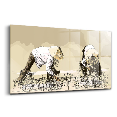 Sklenený obraz Dve ženy zbierajúce ryžu v Ázii