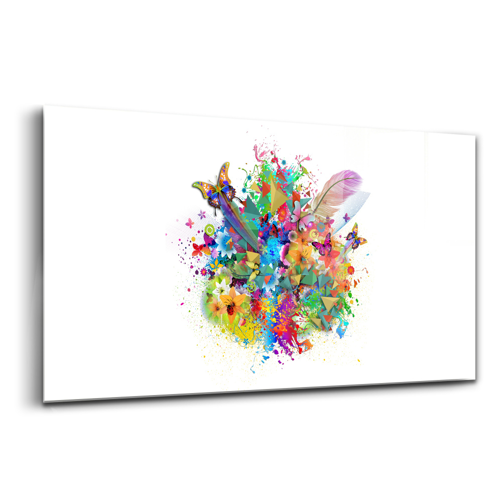 Luxusný sklenený obraz Kvetinová harmónia s motýľmi