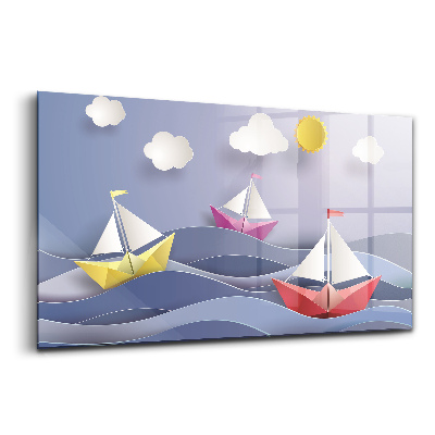 Obraz na skle Origami farebné plachetnice