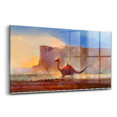 Luxusný sklenený obraz Dinosaurus v pozadí hôr