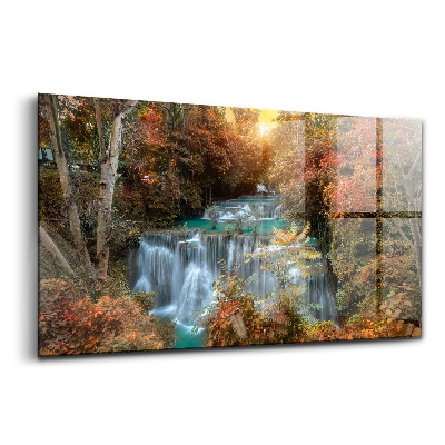 Luxusný sklenený obraz Západ slnka nad vodopádom