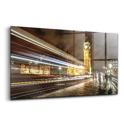 Luxusný sklenený obraz Big ben v noci rýchlosť svetla