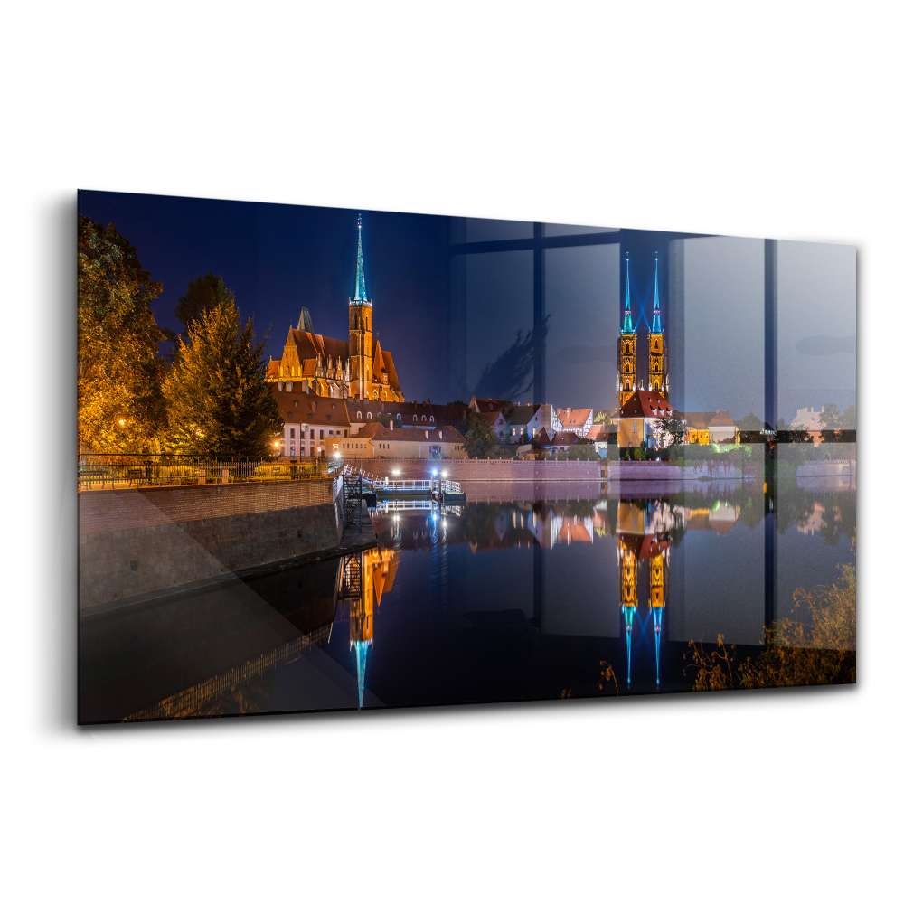 Sklenený obraz Vroclavská katedrála v noci