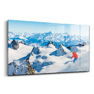 Obraz na skle Lyžiar v Alpách