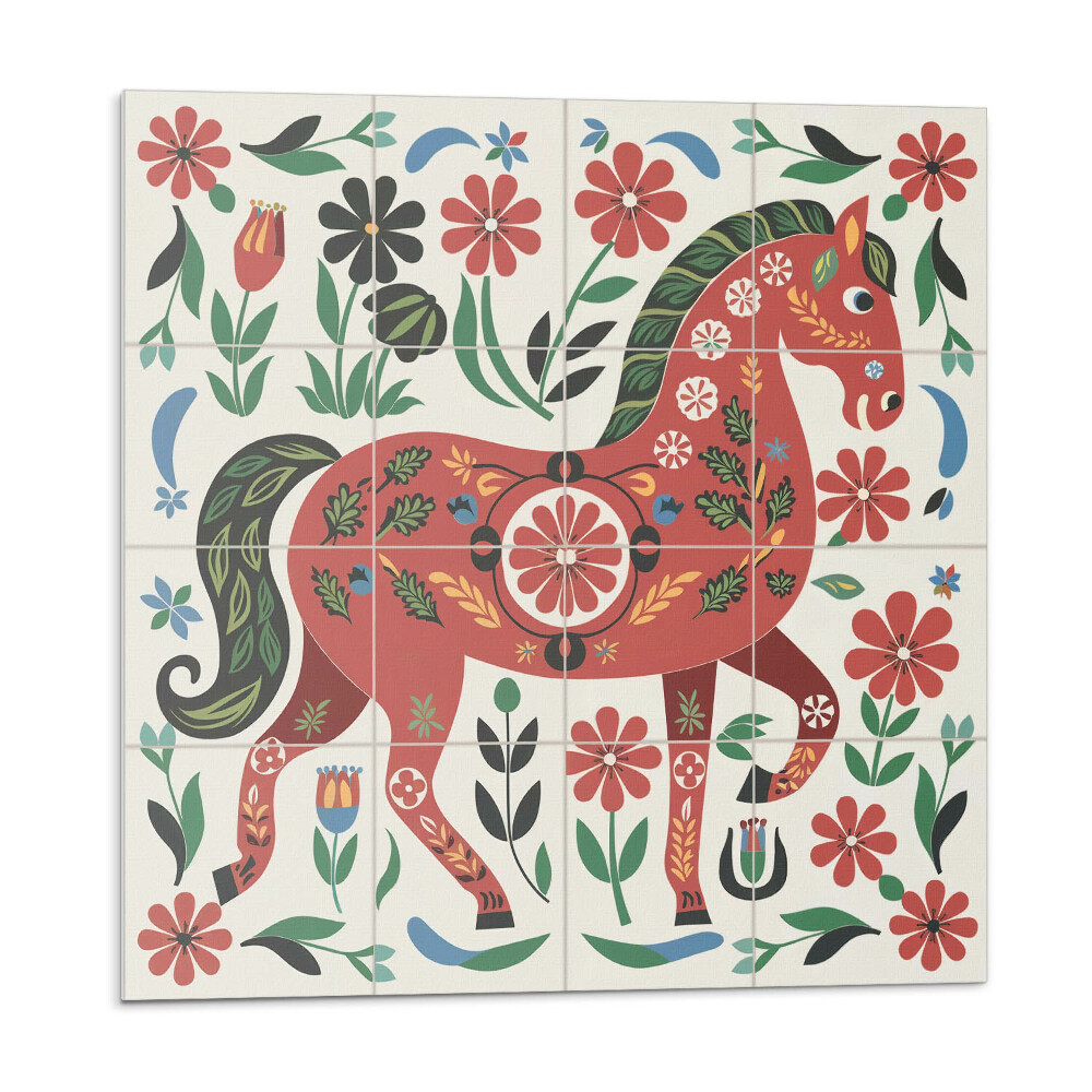 Dekoratívny nástenný panel Kvetinový motív s koňom