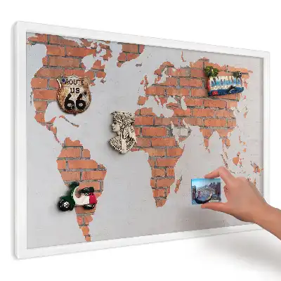 Magnetická tabuľa na stenu s potlačou Mapa sveta: Biela stena