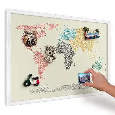 Magnetická tabuľa na magnetky Mapa sveta vyrobená z písmen