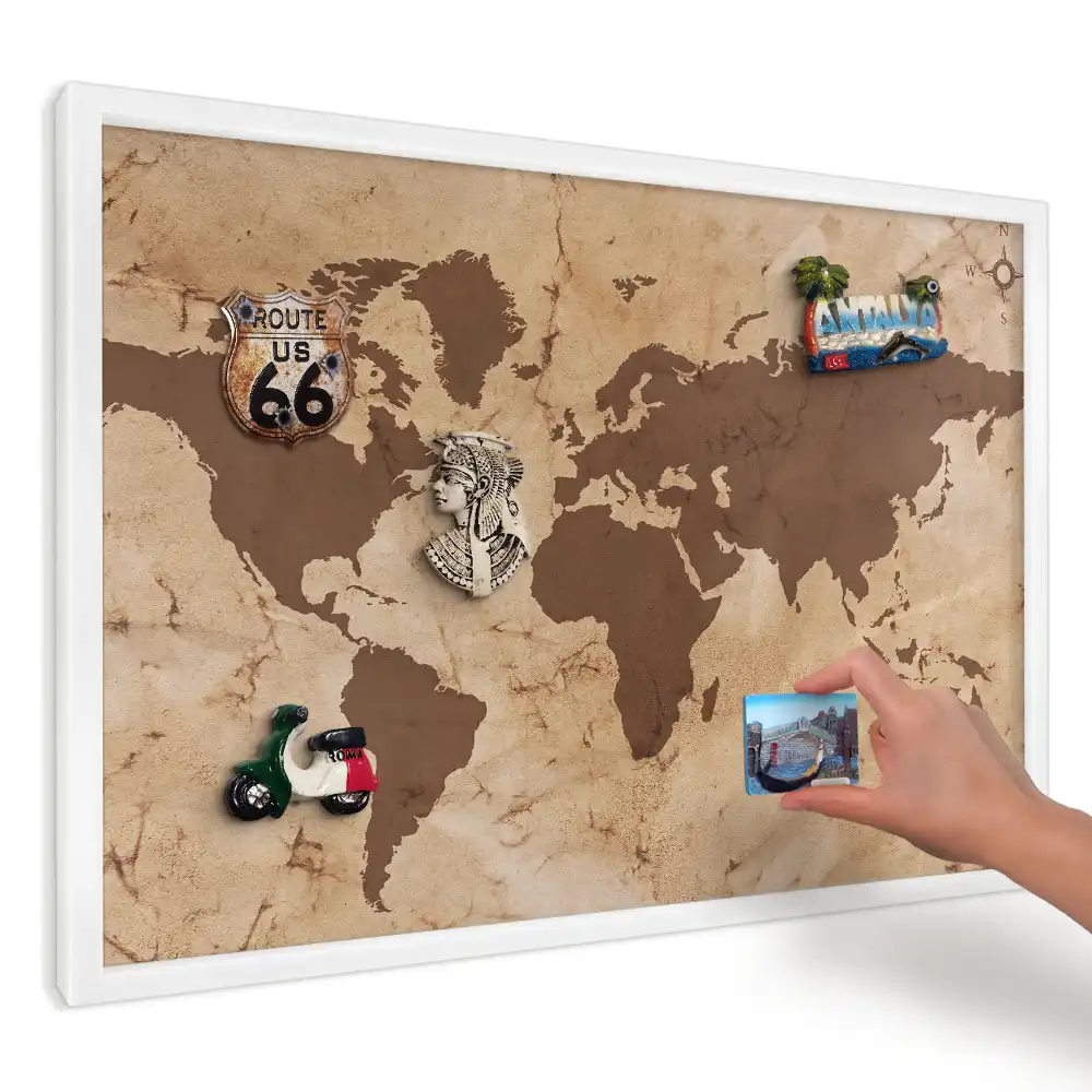 Magnetická nástenná tabuľa s potlačou béžová a hnedá mapa