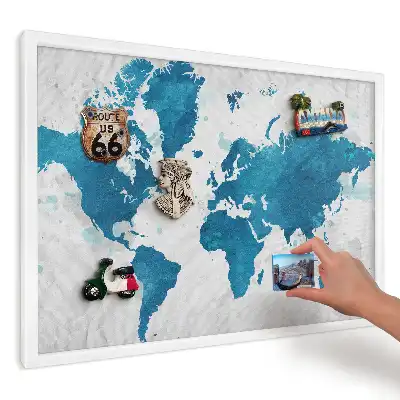 Magnetická tabuľa na stenu s potlačou Akvarelová mapa modré pozadie