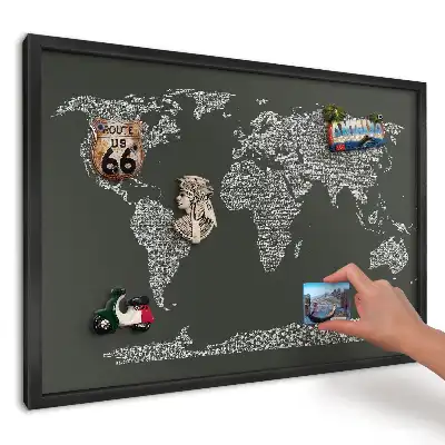 Magnetická dekoračná tabuľa na stenu s typografickou mapou sveta