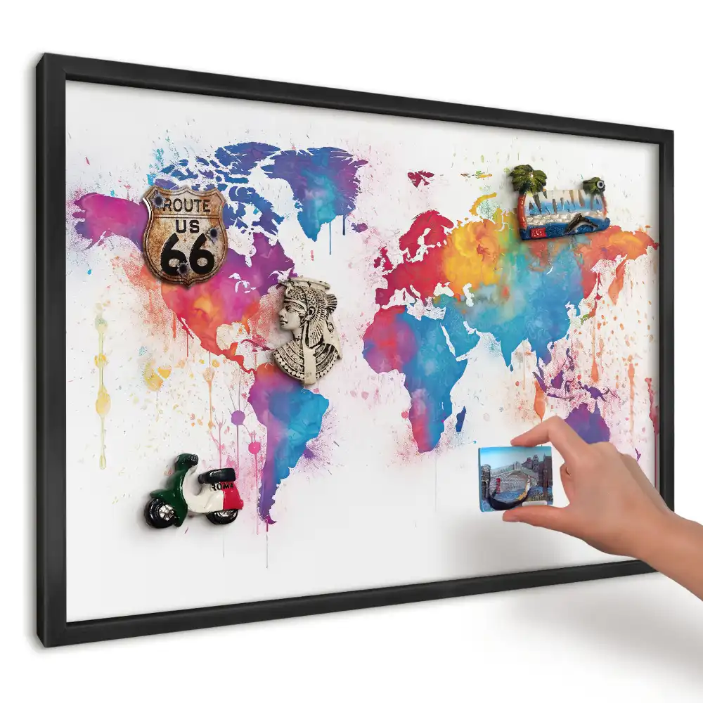 Akvarelová magnetická tabuľa na stenu mapa sveta