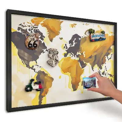 Magnetická dekoračná tabuľa na stenu so žltou abstraktnou mapou
