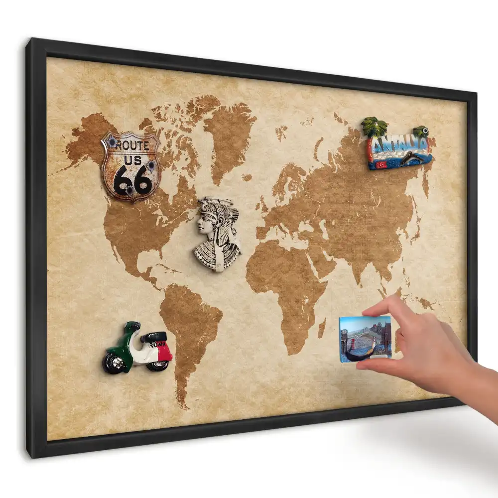 Nástenná magnetická tabuľa Štýlová mapa v hnedej farbe