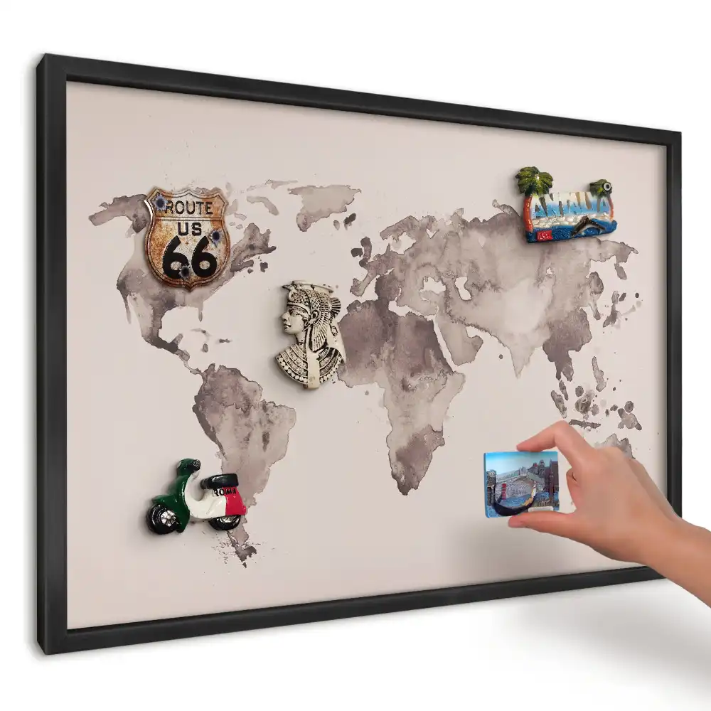 Magnetická nástenka na stenu Hnedá mapa sveta