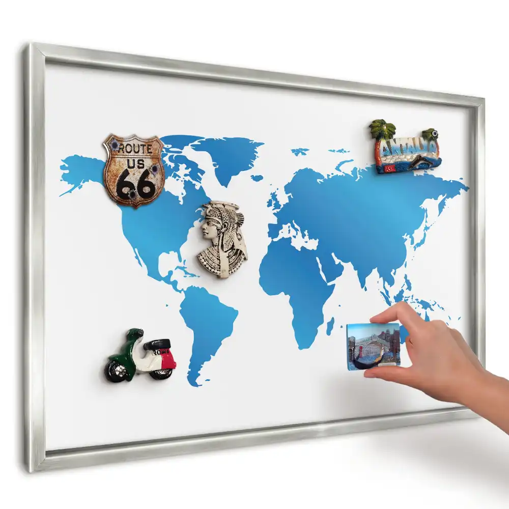 Magnetická tabuľa na magnetky z dovoleniek Modrá mapa sveta