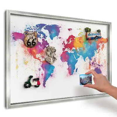 Magnetická tabuľa na magnetky z dovolenky Akvarelová mapa sveta