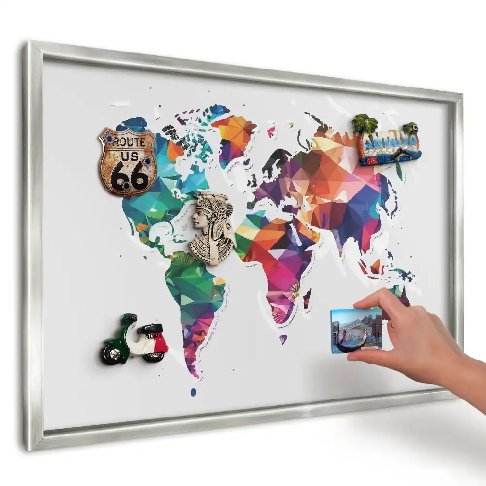 Magnetická tabuľa Geometrická mapa sveta na dovolenkové magnetky