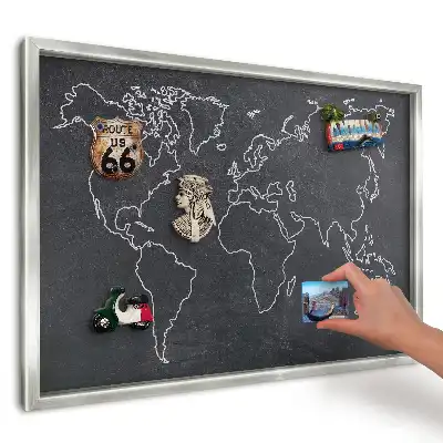 Tabuľa na magnetky z ciest Mapa sveta na tmavom pozadí