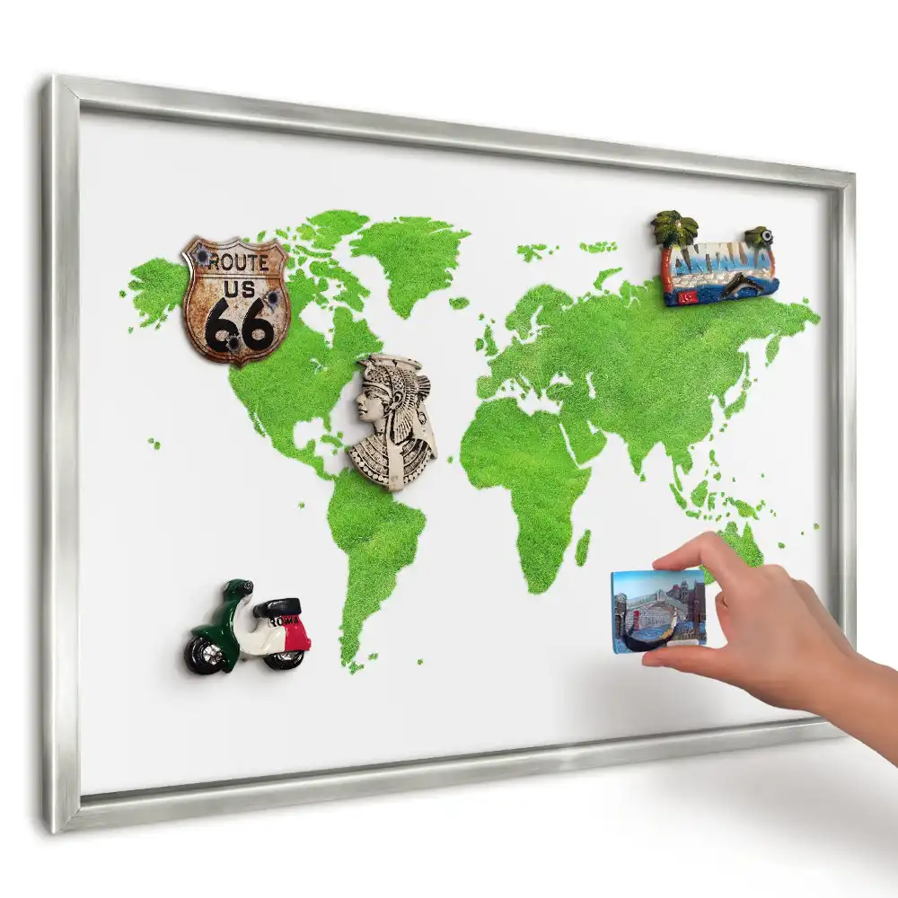 Magnetická tabuľa na cestovateľské suveníry Zelená mapa na bielom