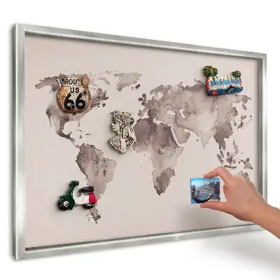 Magnetická tabuľa na magnetky z dovolenky Hnedá mapa sveta