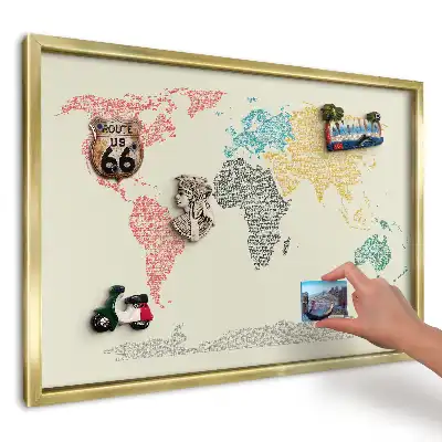 Tabuľa na magnetky z ciest Mapa sveta vyrobená z písmen