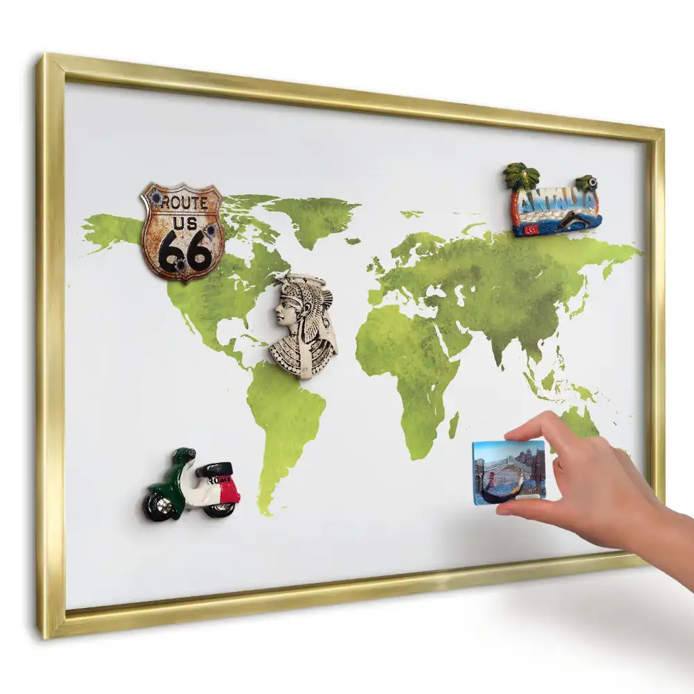 Magnetická tabuľa na cestovateľské suveníry Akvarelová zelená mapa
