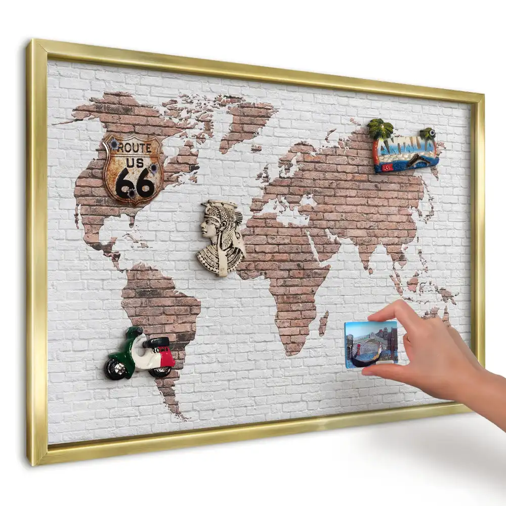 Magnetická tabuľa na cestovateľské suveníry Mapa na tehlovej stene